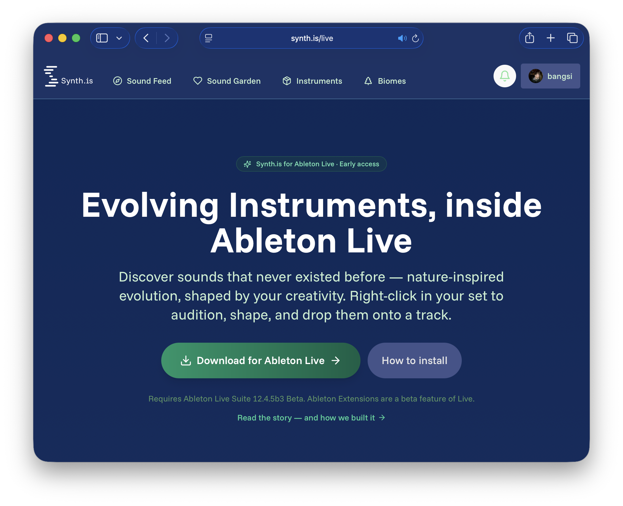 Synth.is sound discovery picker open inside Ableton Live