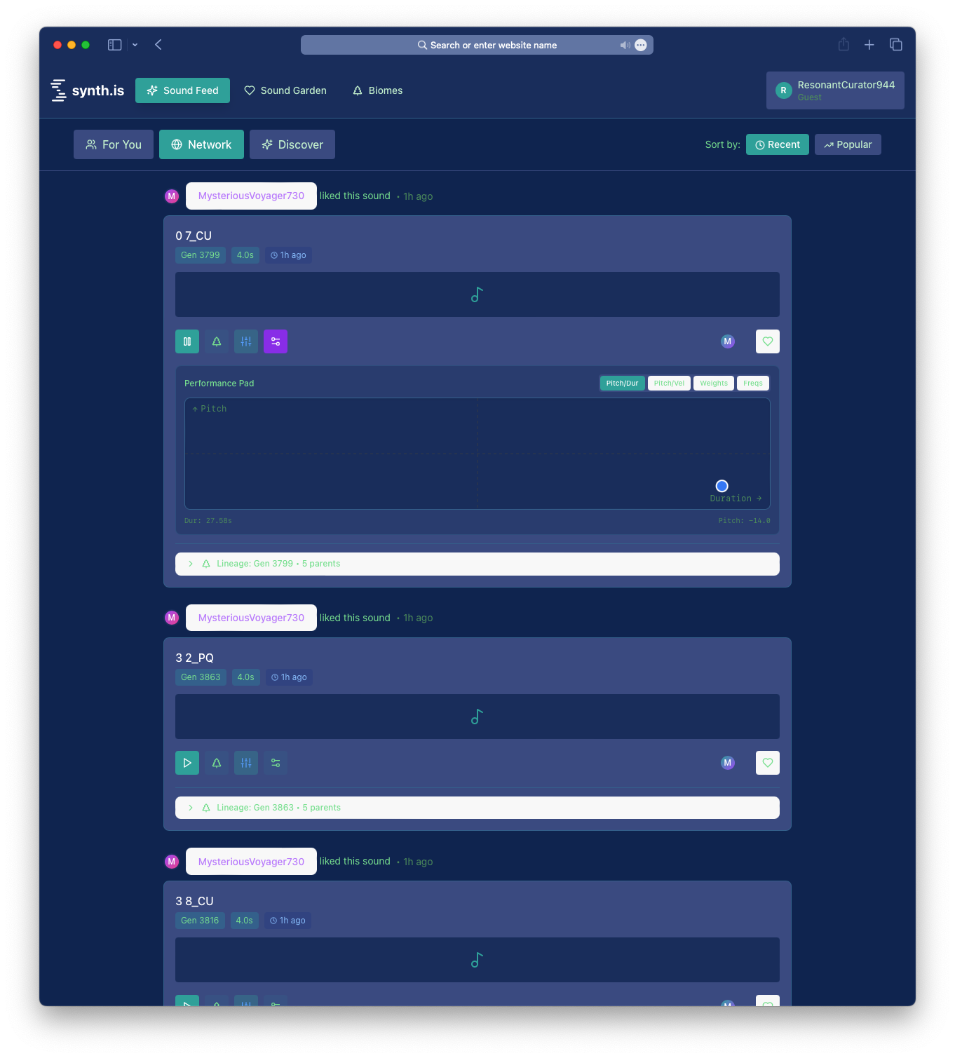 Prototype of swipe-based sound feed interface